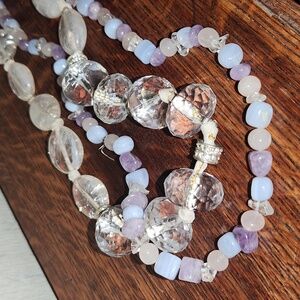 Chic Beaded Necklace Set - Pink and Clear